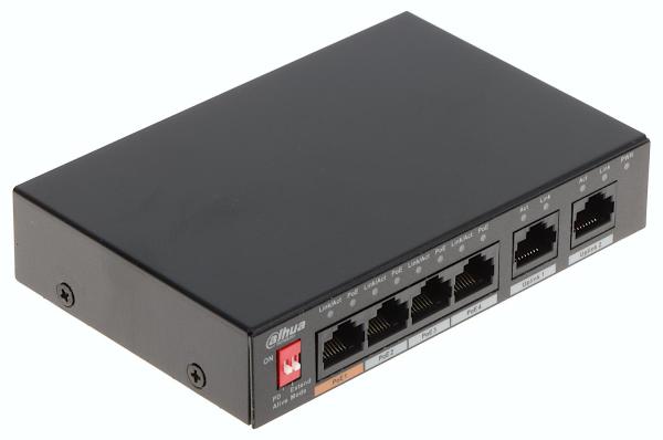 Dahua switch 6p 10/100 4poe ports switch unmaneged cu 6 porturi 10/100mbps cu 4 porturi poe > suportă standardele ieee802.3, ieee802.3u, ieee802.3ab și ieee802.3x > autoadaptare mdi/mdix > portul rj-45 acceptă autoadaptarea 10/100 mbps și confirmă standar