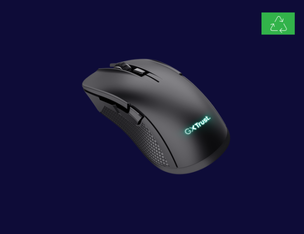 Mouse gaming wireless trust gxt 931 ybar, sensibilitate ajustabila 800-7200 dpi, interfata usb-c, iluminare rgb, greutate 96g, negru
