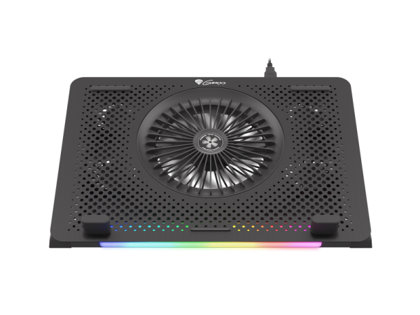 Stand/cooler laptop genesis oxid 450 rgb , dimensiune maxima laptop 15.6", 4 ventilatoare de 140 mm + 1 ventilator 140 mm, iluminare rgb, viteza de rotatie 2400 rpm cele de 60mm si 1100 rpm cel de 140mm, hub usb incorporat, dimensiuni 360 x 260 x 40 mm