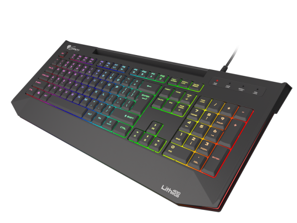 Tastatura gaming cu fir genesis lith 400, iluminare rgb, mecanism taste x-scissors, numar taste 104, lungime cablu 1.8m, dimensiuni 465 x 25 x 195 mm, negru
