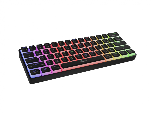Tastatura gaming mecanica wireless genesis thor 660 g2 60% , iluminare rgb, switch-uri brown, 61 taste, 13 butoane multimedia, negru