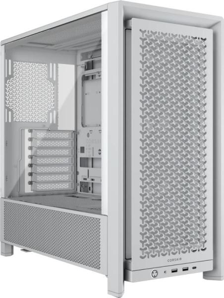 Carcasa corsair frame 4000d rs mid tower alb, tempered glass, sloturi expansiune 7 orizontale sau 3 verticale, drive bays: 2x3.5" 4x2.5", ventilatoare suportate: 11 (spate: 1x120mm sau 1x140mm, fata: 3x120mm sau 2x140mm sau 2x200mm, lateral: 3x120mm sau 2
