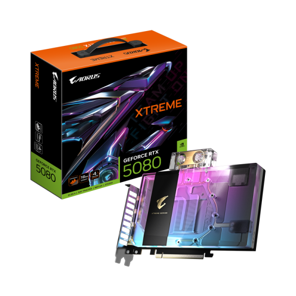 Placa video gigabyte aorus geforce rtx 5080 xtreme waterforce wb 16gb gddr7 256 bit, 3x dp 1x hdmi