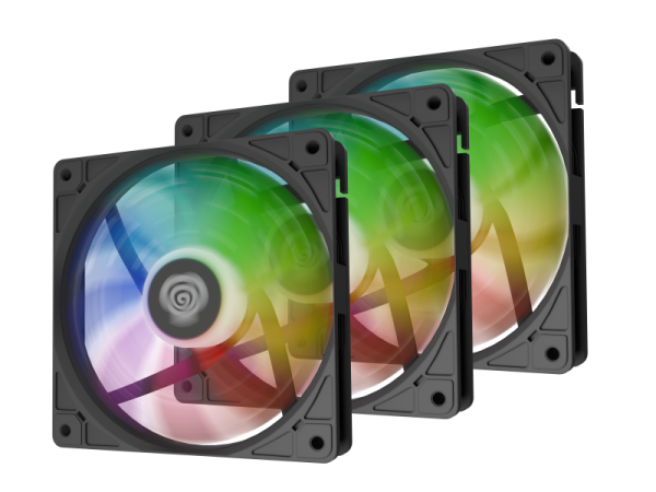 Ventilatoare genesis oxal 120 argb negru 3x120mm, 1150-1450 rpm, 42-46 cfm, 1.7 mmh2o, 3pin, 12vdc