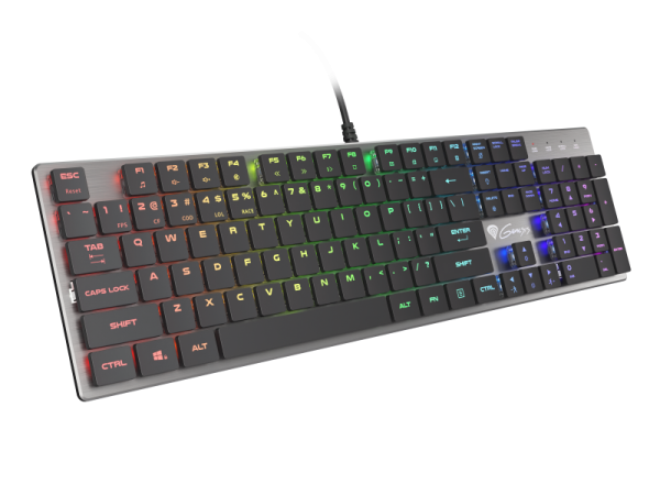Tastatura gaming mecanica cu fir genesis thor 420 , iluminare rgb, switch content slim blue, numar taste 104, 12 butoane multimedia, lungime cablu 165m, dimensiuni 418 x 113 x 24 mm, gri