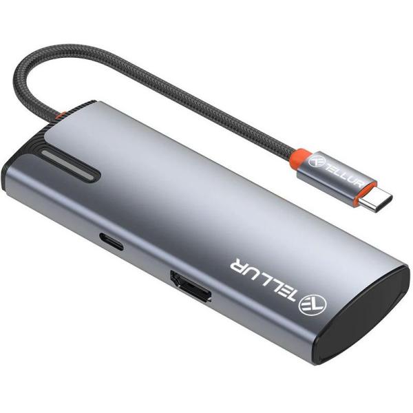 Hub usbc 3.0 tellur, porturi 1 x hdmi, 3 x usb 3.0, 1 x usb-c, dimensiuni 42 x 112.5 x 16.5 mm, gri