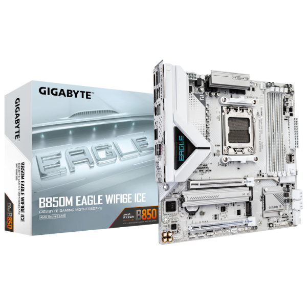 Placa de baza gigabyte b850m eagle wifi6e ice am5, 4x ddr5, 1x hdmi 2x dp, 1x pcie 5.0 x16 1x pcie 3.0 x16, 2x m.2, 4x sata 6gb/s, matx