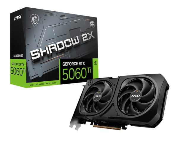 Placa video msi geforce rtx 5060 ti shadow 2x oc plus 16gb gddr7 128 bit, pcie 5.0, 1x hdmi 3x dp