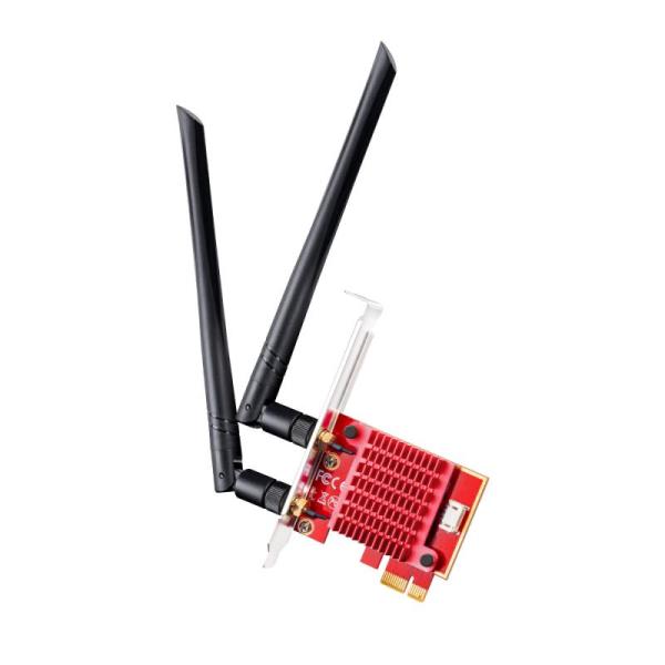 Cudy 5400mbps wi-fi 6e / bluetooth 5.2 pci express adapter with heatsink, intel ax210 module,2t2r, 2402mbps at 5ghz/6ghz + 574mbps at 2.4ghz, 802.11ax/ac/a/b/g/n, 2 detachable antennas, v2