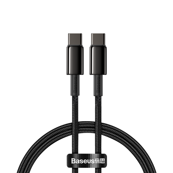 Cablu alimentare si date baseus tungsten gold, fast charging, usb type-c la usb type-c, putere 100w, brodat, 1m, negru