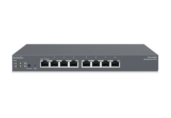 Engenius managed / stand-alone desktop 8-port 55w gbe  switch (poe) 8-port gbe poe.af 55w l2+ dt cloud management switch