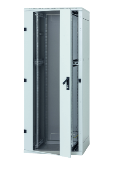 Rack de podea 19 triton 27u 600x800mm usa fata sticla panouri laterale/spate detasabile sectiuni pentru ventilatie activa, sectiuniacces cabluri sus/jos/spate ip20 gri