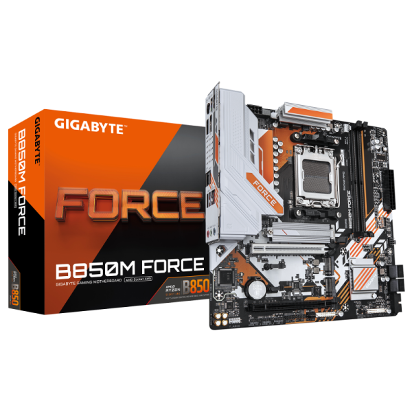 Placa de baza gigabyte b850m force am5, 2x ddr5, 1x hdmi 1x dp, 1x pcie 5.0 x16 1x pcie 4.0 x16, 3x m.2, 4x sata 6gb/s, matx