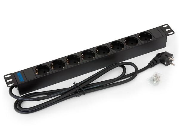 Pdu triton 19‘‘ distribution panel 1u, 8 sockets din standard, max. 16 a, cable 3 x 1.5 mm x 2 m long, din49441 16 a plug, varistor surge protection
