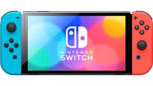 Nintendo switch oled, neon blue & red