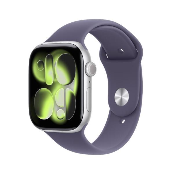 Apple watch series 11 gps 46mm silver aluminium case with purple fog sport band - m/l