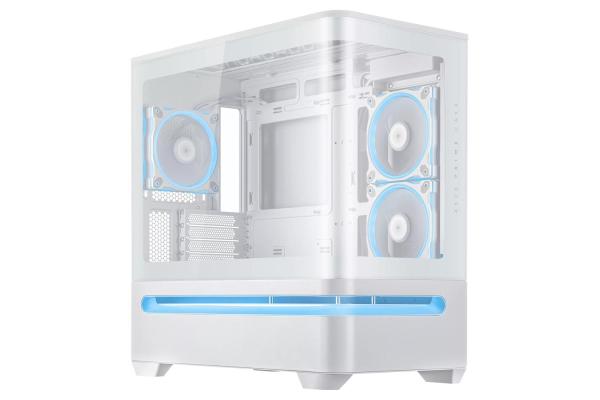 Carcasa asus ap202 small tower argb alb, tempered glass, sloturi expansiune 4, drive bays: 2x2.5"/3.5" combo, ventilatoare suportate: 6 (spate: 1x120mm, sus: 3x120mm sau 2x140mm, lateral: 2x120mm), ventilatoare incluse: 3 (spate: 1x120mm, lateral: 2x120mm