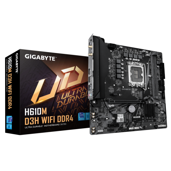 Placa de baza gigabyte h610m d3h ddr4 lga1700, 2x ddr4, 1x dp 1x hdmi, 1x pcie 4.0 x16 1x pcie 3.0 x1 2x m.2, 4x sata 6gb/s, matx