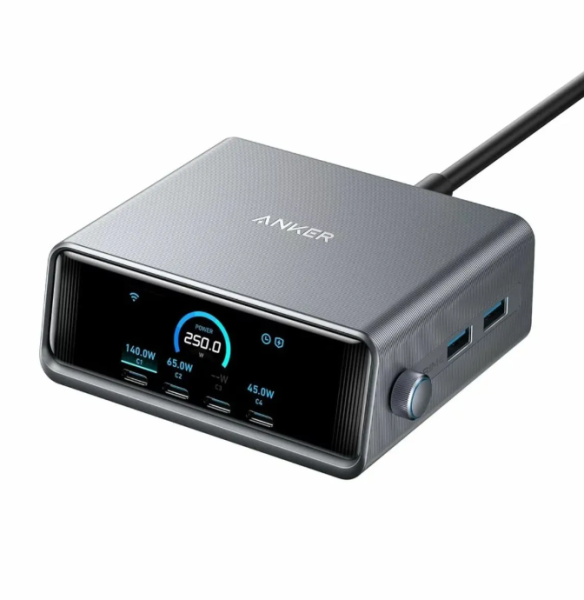 Incarcator si statie incarcare anker prime 250w, ultra-fast 6-port, 2x usb-a, 4x usb-c, gan, ecran lcd, negru