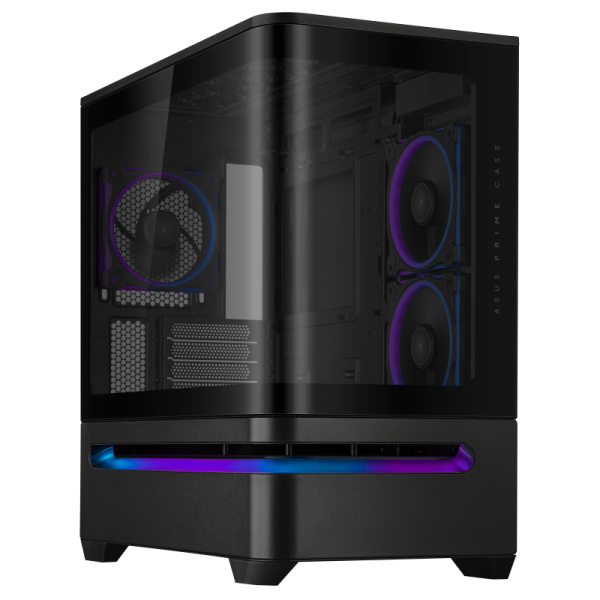 Carcasa asus ap202 small tower argb negru, tempered glass, sloturi expansiune 4, drive bays: 2x2.5"/3.5" combo, ventilatoare suportate: 6 (spate: 1x120mm, sus: 3x120mm sau 2x140mm, lateral: 2x120mm), ventilatoare incluse: 3 (spate: 1x120mm, lateral: 2x120
