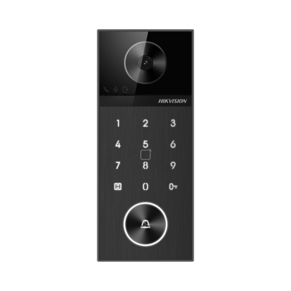 Post videointerfon de exterior wi-fi hikvision ds-kv6124-wbe1, montaj aparent pentru o familie, camera hd 4mp, wdr, unghi vizualizare: horizontal:  150° vertical: 75°, iluminare ir 3 metri, cititor de card incorporat mifare 13.56 mhz, comunicare audio bid