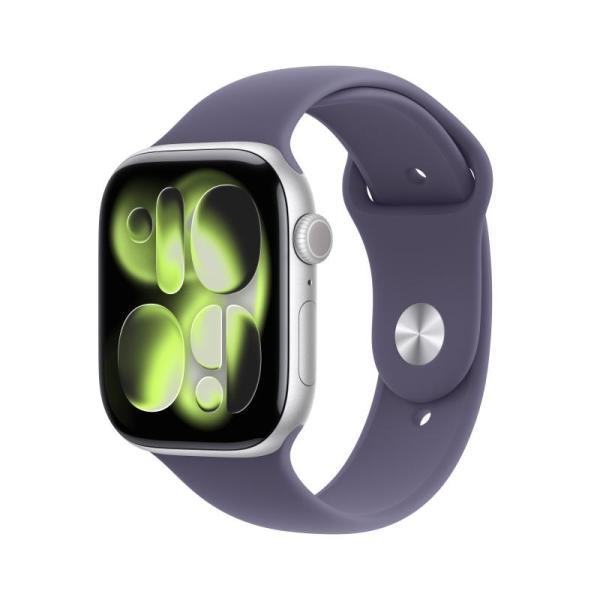 Apple watch series 11 gps + cellular 46mm silver aluminium case with purple fog sport band - s/m