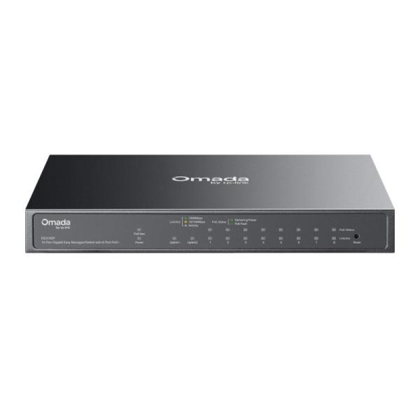 Tp link omada es210gp 10-port gigabit easy managed switch cu 8-port poe+,  8× 10/100/1000 mbps poe+ rj45 ports (support 802.3af poe and 802.3at poe+), 1× 10/100/1000 mbps rj45 port, 1× gigabit sfp/rj45 combo port, capacitate switch 20 gbps, negru