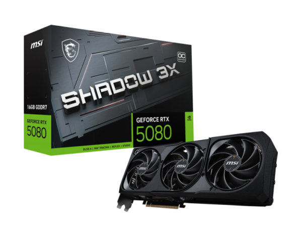 Placa video msi geforce rtx 5080 shadow 3x oc 16gb gddr7 256 bit, pcie 5.0, 3x dp 1x hdmi