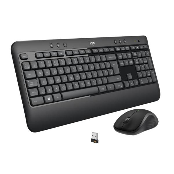 Logitech 920-008685. keyboard form factor: full-size (100%). keyboard style: straight. connectivity technology: wireless, device interface: rf wireless, keyboard key switch: membrane, keyboard layout: qwerty. wrist rest. recommended usage: universal. prod