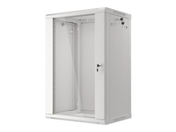 Dulap rack 19" perete 18u / 600x450 (flat pack) cu ușă din sticlă, gri  v2