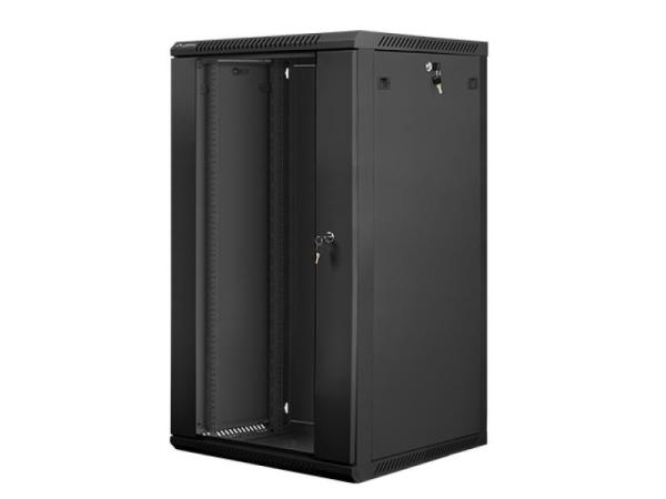 Dulap rack 19" perete 22u / 600x600 (flat pack) cu ușă din sticlă, negru  v2