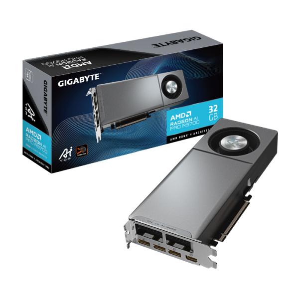 Placa video gigabyte radeon ai pro r9700 ai top 32gb gddr6 256 bit, pcie 5.0, 3x dp 1x hdmi