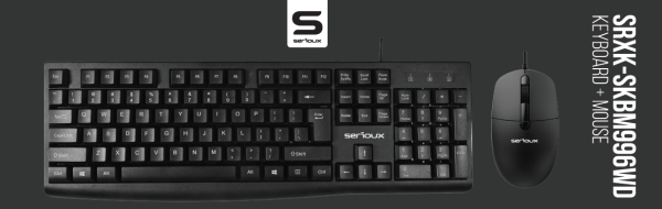 Kit serioux cu fir, tastatura: interfata usb, 104 taste, material abs, us layout, lungime cablu 1.5m pvc,  dimensiuni 440*159*25mm, negru, mouse: interfata usb, 6 butoane, polling rate 125 hz, rezolutie dpi 800-1200-1600dpi, lungime cablu 1.5m pvc, dimens