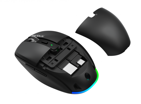 Mouse wireless airflow 2.4g+bt cu mod dual, cu receptor dual usb-a +usb-c; led frontal  mod: 2.4g + bluetooth  număr cheie: 6  material: abs  culoare: negru complet  dpi: 800-1200-1600  comutator: clic silențios pentru butonul l-r  interfață: receptor dua
