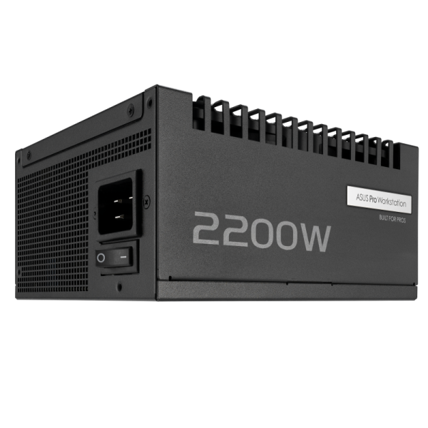 Asus pro ws 2200w platinum. total power: 2200 w, ac input voltage: 200 - 240 v, power factor correction (pfc) type: active. motherboard power connector: 20+4 pin atx, motherboard power cable length: 61 cm, sata power cable length: 120,400 mm. purpose: pc,