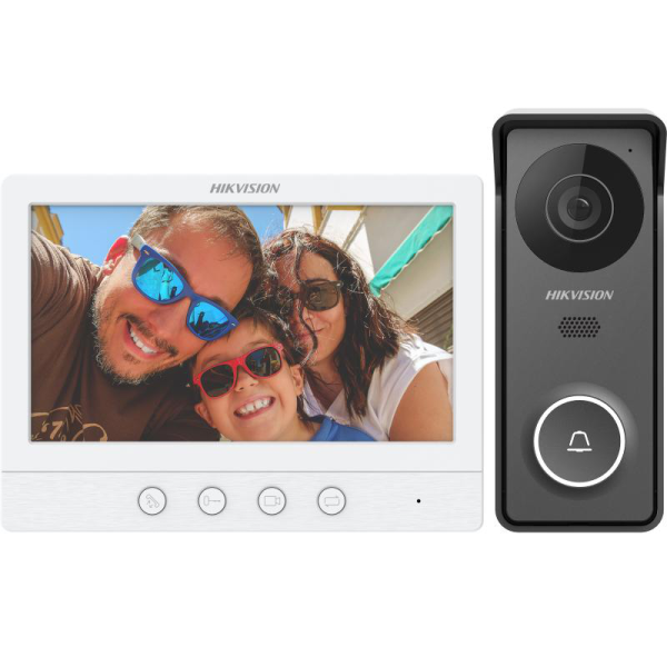Kit videointerfon hikvision ds-kis213(b), caracteristici post exterior: ir: 3m, rezolutie: 1280 * 720@60fps, microfon si difuzor inclus, 1 buton, alimentare: 12 vdc, temperatura de functionare: -30° c to + 60° c, caracteristici post interior: ecran 7-inch