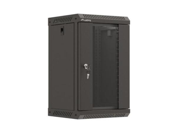 Dulap rack 10" perete 9u / 300x300 (flat pack) cu ușă din sticlă, negru