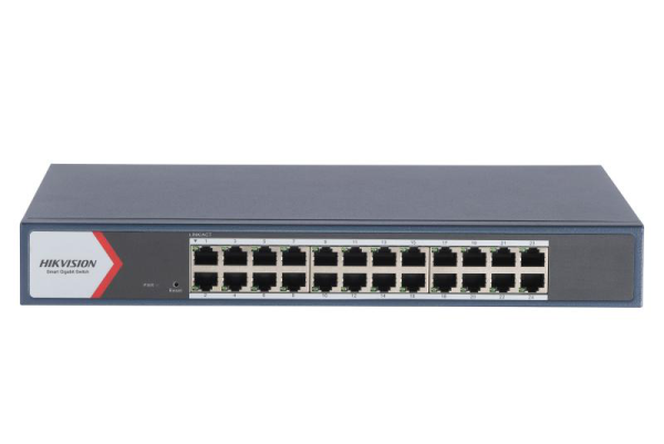 Switch hikvision ds-3e1524-eiv3: 24 × gigabit rj45 ports, tensiune alimentare 220 v ac, 50/60 hz, max. 0.7 a, dimensiuni: 335.00 mm × 44.50 mm × 175.80 mm, greutate: 1.62kg, montare in rack.