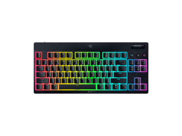 Tastatura mecanica wireless razer blackwidow v4 low profile hyperspeed tkl, switch razer™ low-profile mechanical switches (yellow linear switch), 110 taste, iluminare razer™ chroma rgb, negru