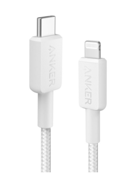 Cablu alimentare si date anker, usb type-c (t) la lightning (t), 0.9m rata transfer 480 mbps, invelis nylon, braided, alb, "a81b5g21
