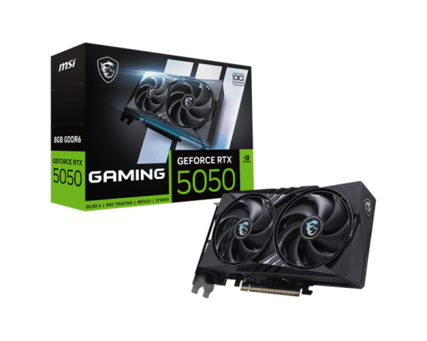 Msi geforce rtx 5050 8g gaming oc. graphics processor family: nvidia, graphics processor: geforce rtx 5050. discrete graphics card memory: 8 gb, graphics card memory type: gddr6, memory bus: 128 bit. maximum resolution: 7680 x 4320 pixels. directx version