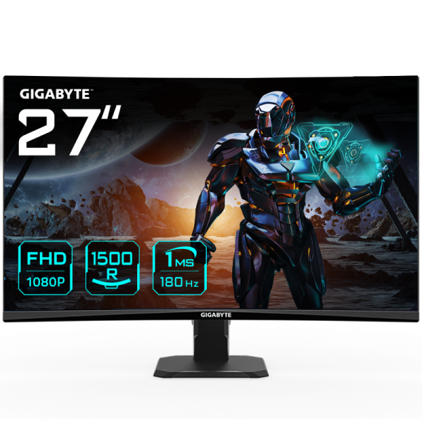 Gigabyte gs27fc 27" fhd curved gaming monitor - 1920 x 1080, 180hz, 1, 250 cd/m², freesync premium, hdr ready, hdmi 2.0, displayport  1.4. display diagonal: 68.6 cm (27"), display resolution: 1920 x 1080 pixels, hd type: full hd, display technology: led, 