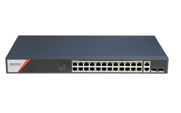 Switch poe hikvision ds-3e1528hp-si-24p2t2f: 24 x 10/100/1000 mbps poe ports, 2 × 10/100/1000 mbps rj45, 2 x 10/100/1000 mbps sfp, 24 porturi poe maxim 90w, buget poe 370w, tensiune alimentare: 100-240v~ 50/60hz 6.3 a, dimensiuni: 440 mm × 44 mm × 220.8 m
