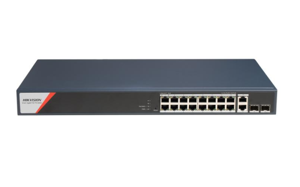 Switch poe hikvision ds-3e1520hp-si-16p2t2f: 16 x 10/100/1000 poe ports, 2 × 10/100/1000 mbps rj45, 8 porturi poe maxim 90w, buget poe 230w, tensiune alimentare: 100-240v~ 50/60hz 4 a, dimensiuni: 440 mm × 44 mm × 220.8 mm, greutate: 2.73kg, montare pe bi