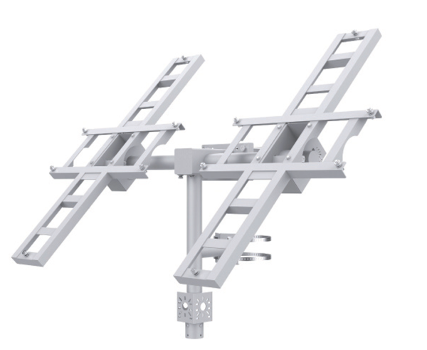 Suport dublu pentru panouri solare 2x vigi 90w, din otel galvanizat, unghi de reglare manual: 5°~55°, stalp compatibil: Ø80-160 mm, greutate: 20kg.