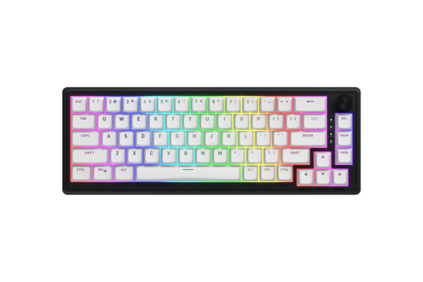 Tastatura wireless hator skyfall 60, interfata 2.4ghz, bt5.3, usb, polling rate 1000hz, capacitate baterie 2000mah, switch hator aurum sterling linear, material tasta oma, buton de control multimedia, sistem de anulare a zgomotului integrat, alb-negru