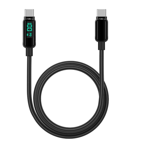 Cablu lemontti screen digital display type-c la type-c, fast charge, 100w, lungime 2m, negru