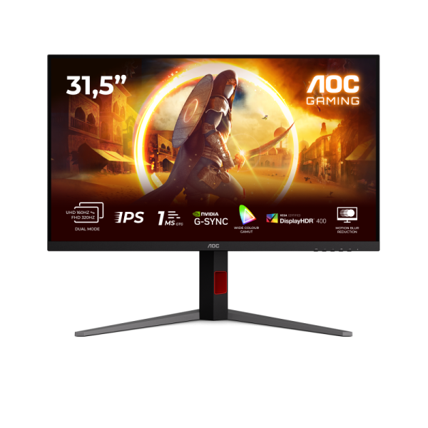 Monitor aoc 31.5" u32g4u, diagonal (inch): 31.5, diagonal (cm): 80, aspect ratio: 16:9, panel: fast ips, resolution: 3840x2160, refresh rate: 160hz, response time gtg: 1ms, response time mprt: 0.5ms, brightness (max): 450 cd/m², contrast (static) : 1000:1