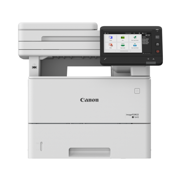 Canon imageforce 1643 mono laser mfp, format a4, functii: print, copy, scan, send, viteza printare: 43ppm, rezolutie: 1200x1200dpi, limbaje printare: ufr ii, pcl6, pcl5*, adobe® postscript®3tm, duplex automat, copiere: 43ppm, fpo. 6.3 sec., rezolutie: 600
