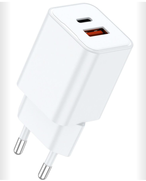 Incarcator retea lemontti gan dual port 1x type-c si 1x usb-a, 30w, eu plug, alb
